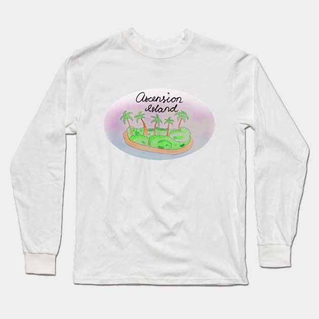 Ascension Island watercolor Island travel, beach, sea and palm trees. Holidays and rest, summer and relaxation Long Sleeve T-Shirt by grafinya